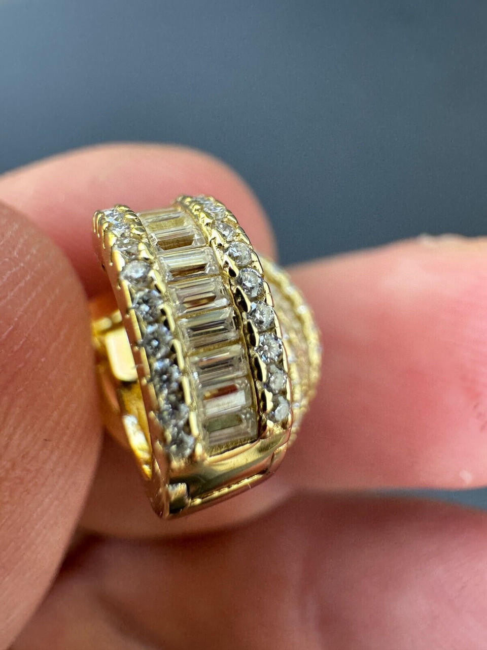 Moissanite Baguette Small Huggie Hoops | 14k Gold Vermeil 925 Silver