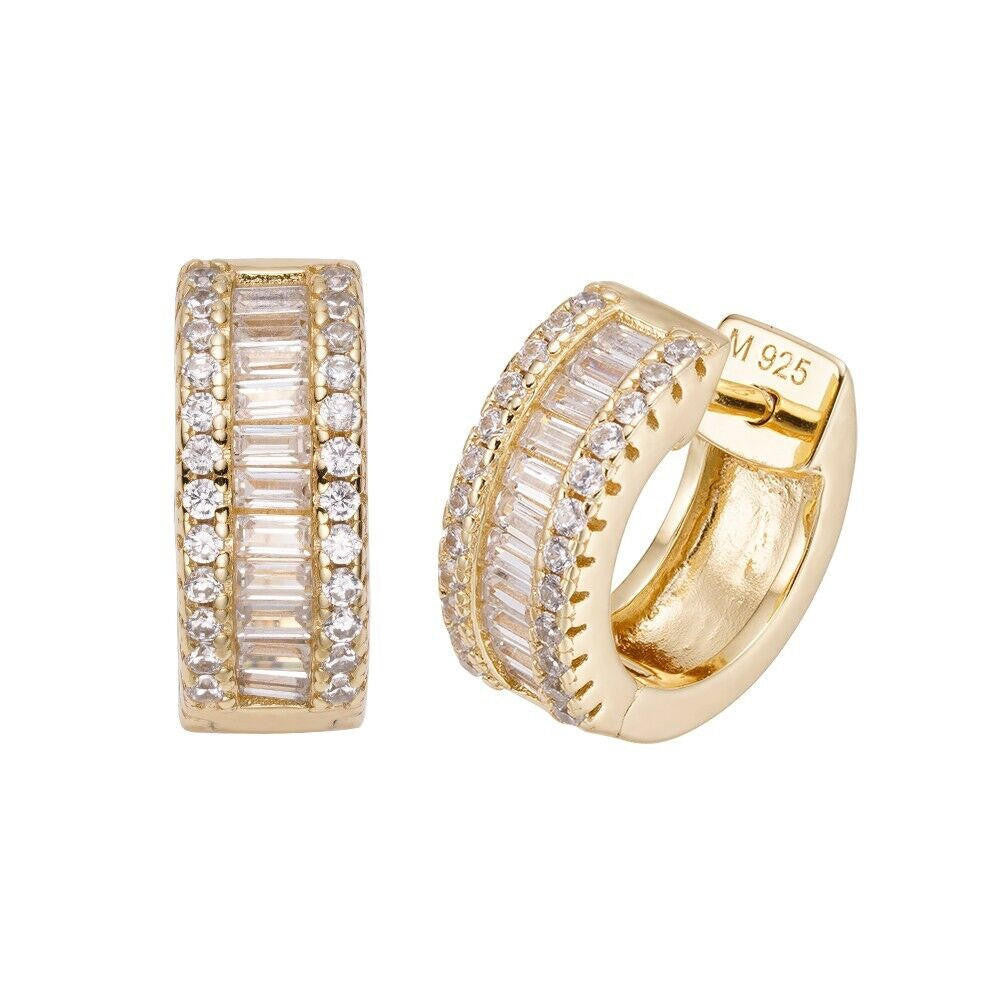 Moissanite Baguette Small Huggie Hoops | 14k Gold Vermeil 925 Silver