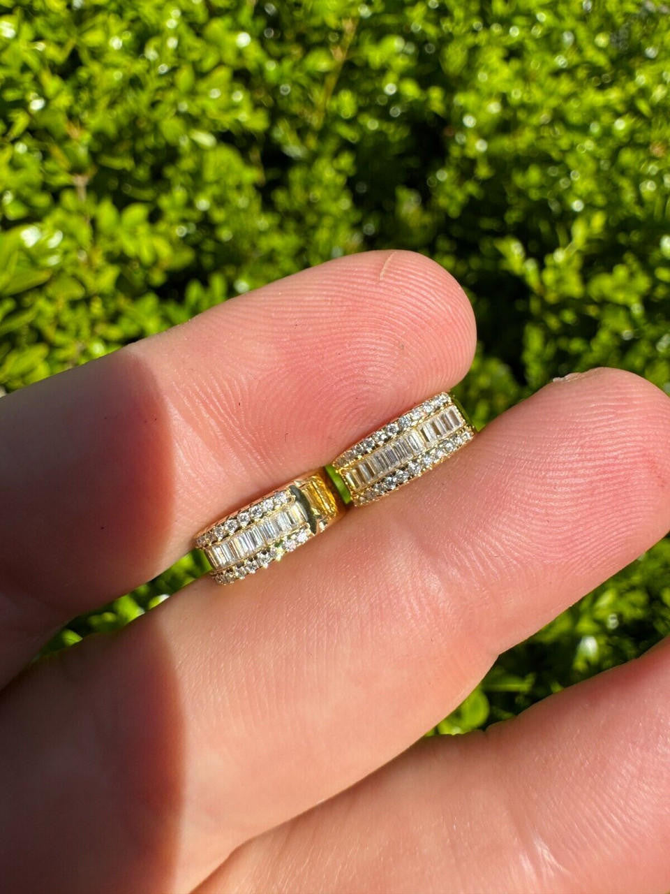 Moissanite Baguette Small Huggie Hoops | 14k Gold Vermeil 925 Silver
