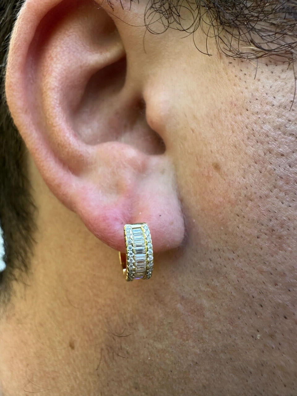 Moissanite Baguette Small Huggie Hoops | 14k Gold Vermeil 925 Silver