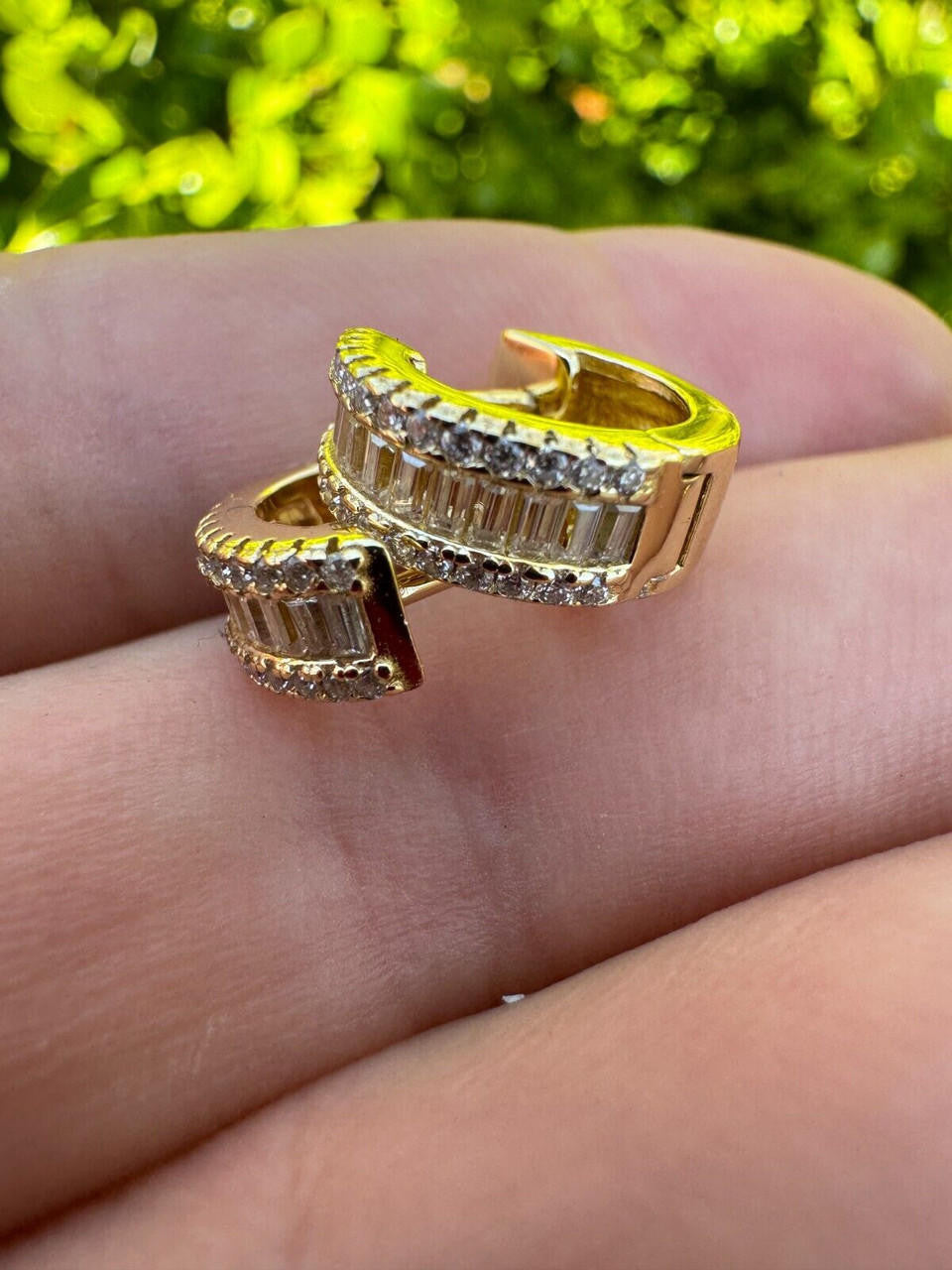 Moissanite Baguette Small Huggie Hoops | 14k Gold Vermeil 925 Silver