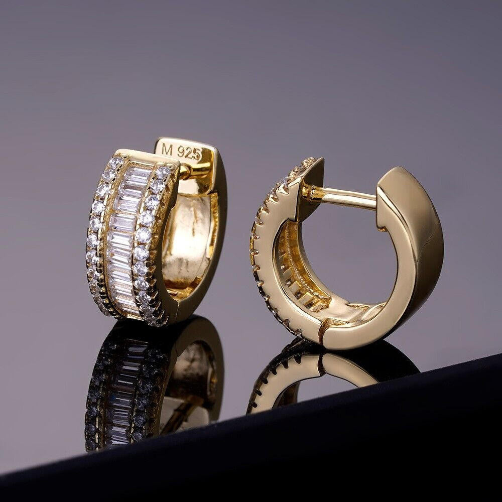 Moissanite Baguette Small Huggie Hoops | 14k Gold Vermeil 925 Silver