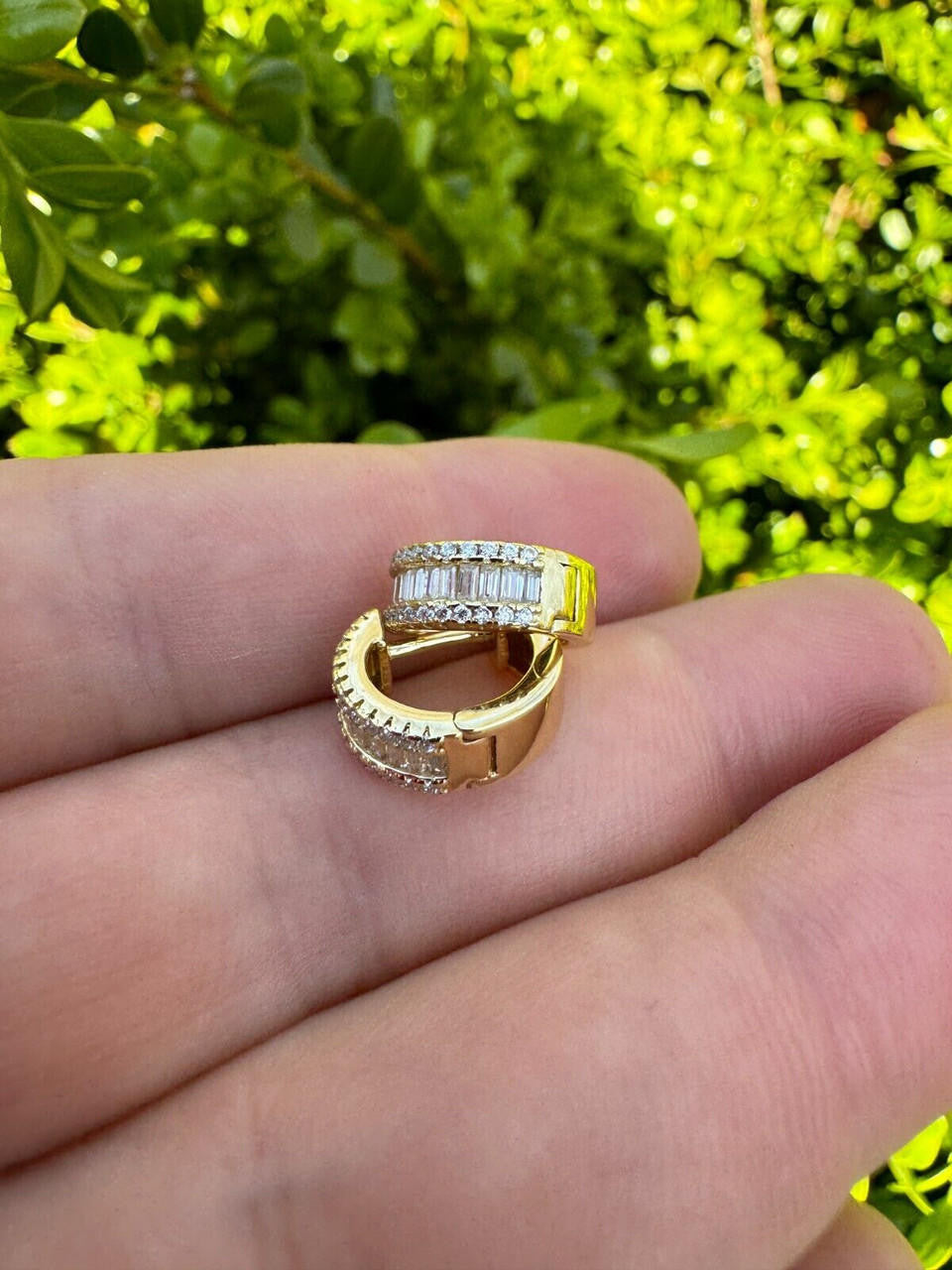 Moissanite Baguette Small Huggie Hoops | 14k Gold Vermeil 925 Silver