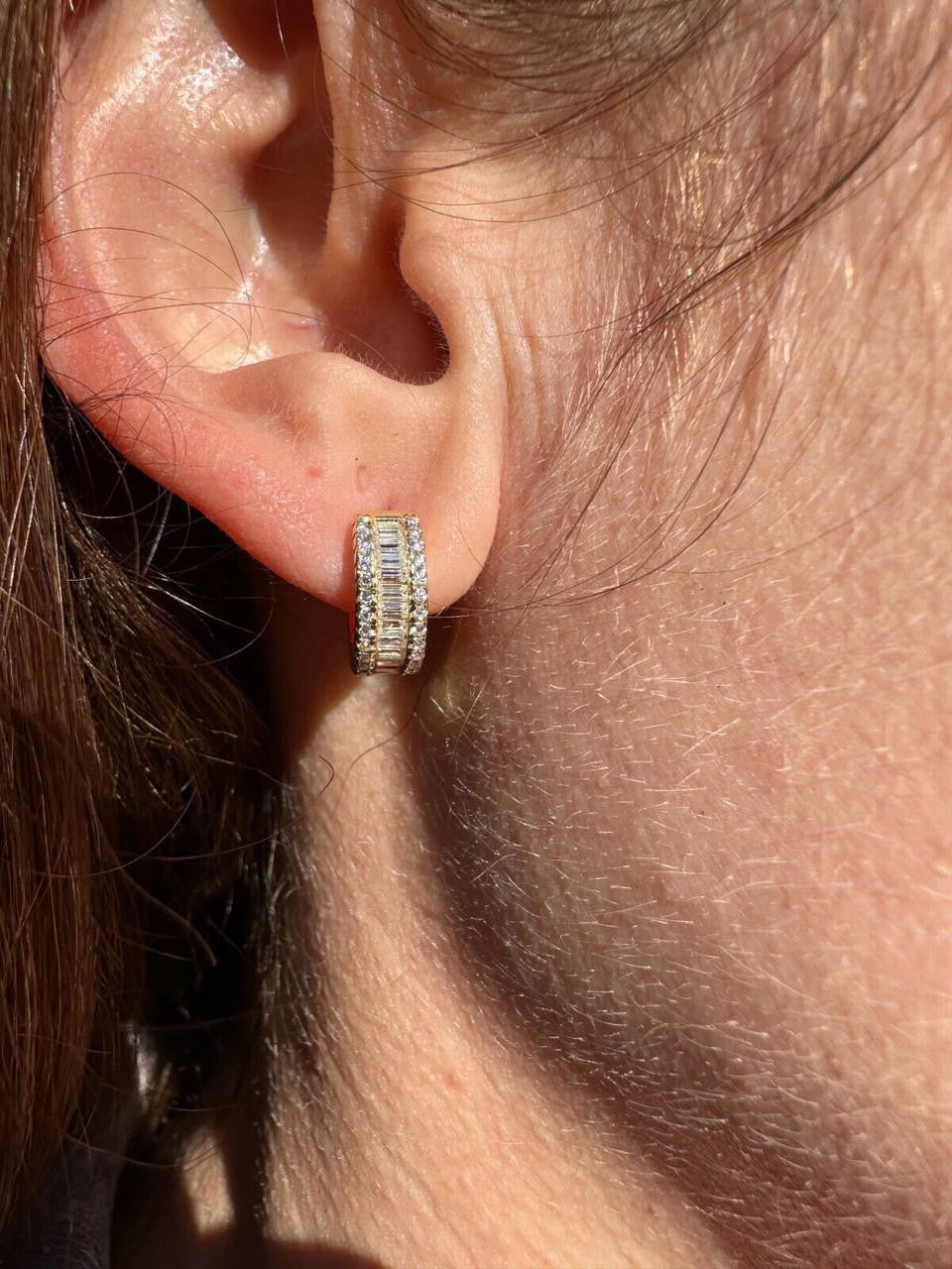 Moissanite Baguette Small Huggie Hoops | 14k Gold Vermeil 925 Silver