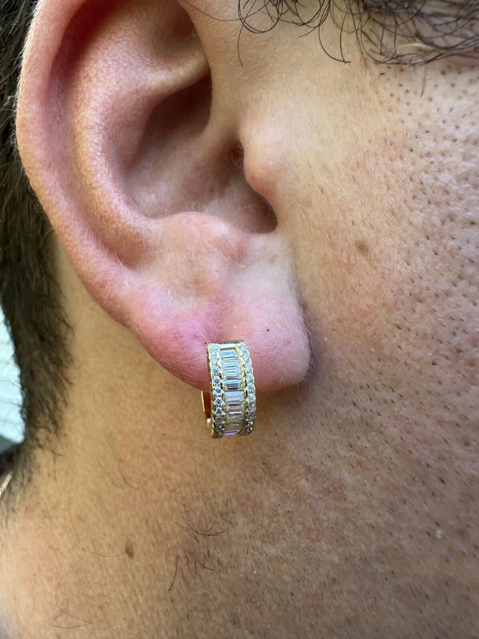 Moissanite Baguette Small Huggie Hoops | 14k Gold Vermeil 925 Silver