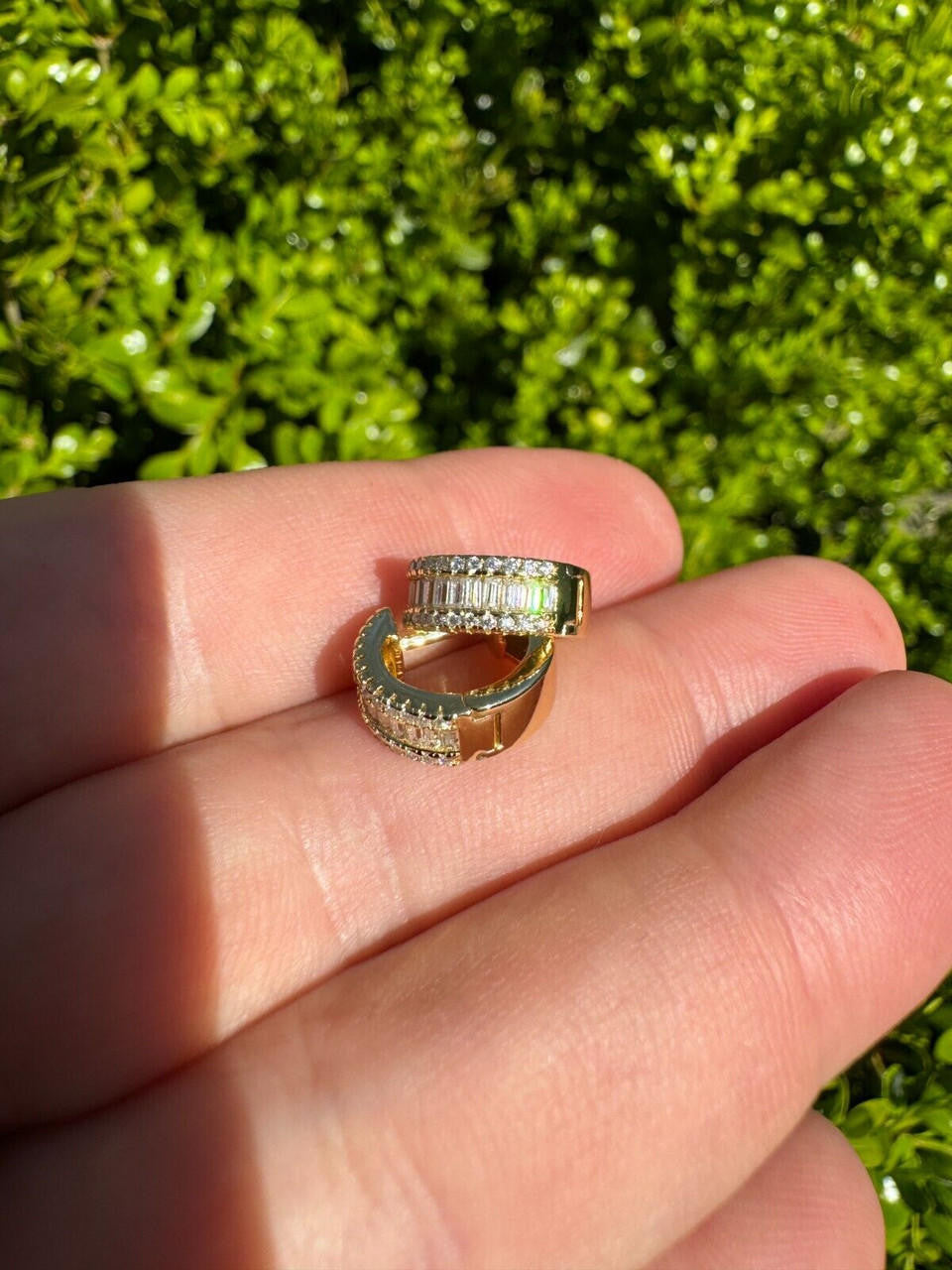 Moissanite Baguette Small Huggie Hoops | 14k Gold Vermeil 925 Silver