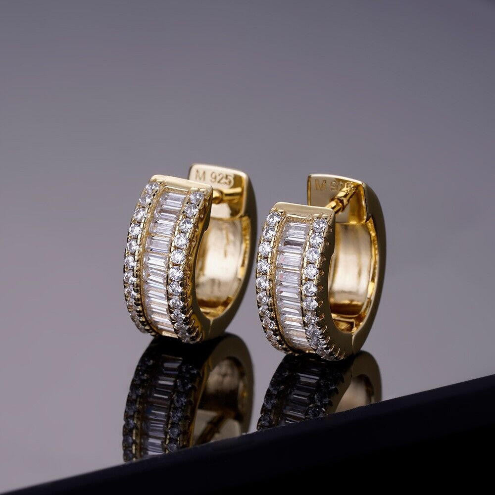 Moissanite Baguette Small Huggie Hoops | 14k Gold Vermeil 925 Silver