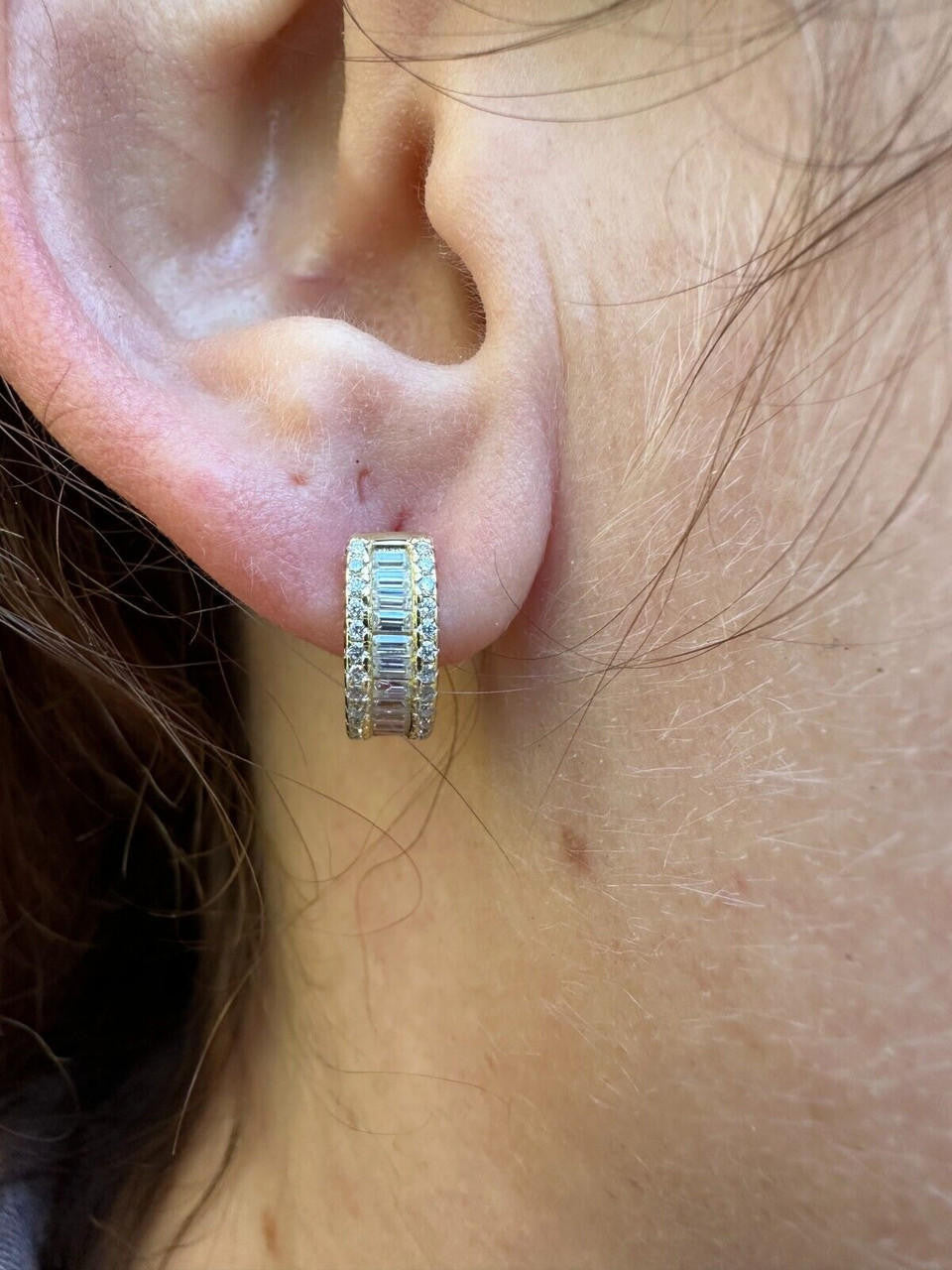 Moissanite Baguette Small Huggie Hoops | 14k Gold Vermeil 925 Silver