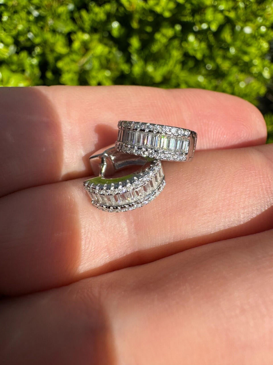 Moissanite Baguette Small Huggie Hoops | 925 Silver