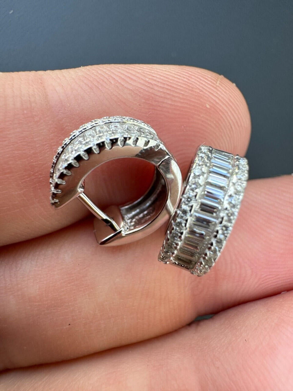 Moissanite Baguette Small Huggie Hoops | 925 Silver