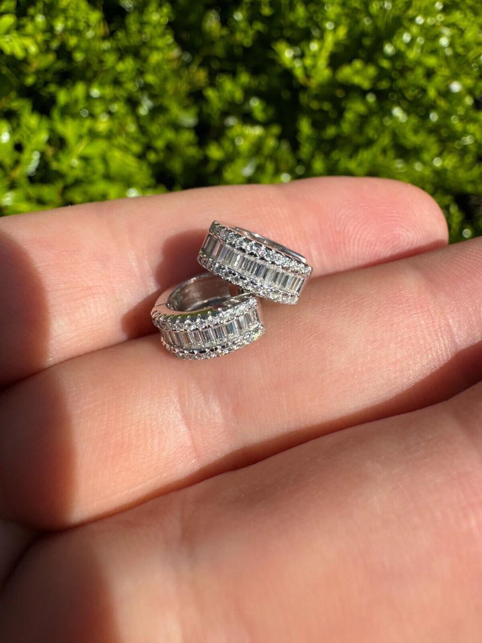 Moissanite Baguette Small Huggie Hoops | 925 Silver