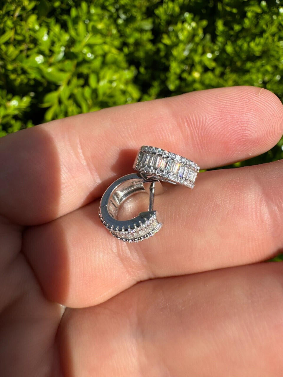 Moissanite Baguette Small Huggie Hoops | 925 Silver