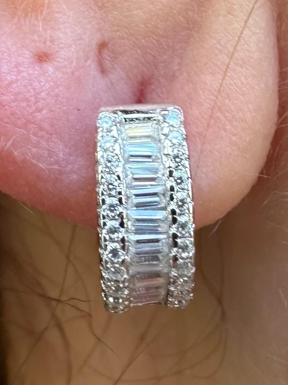 Moissanite Baguette Small Huggie Hoops | 925 Silver