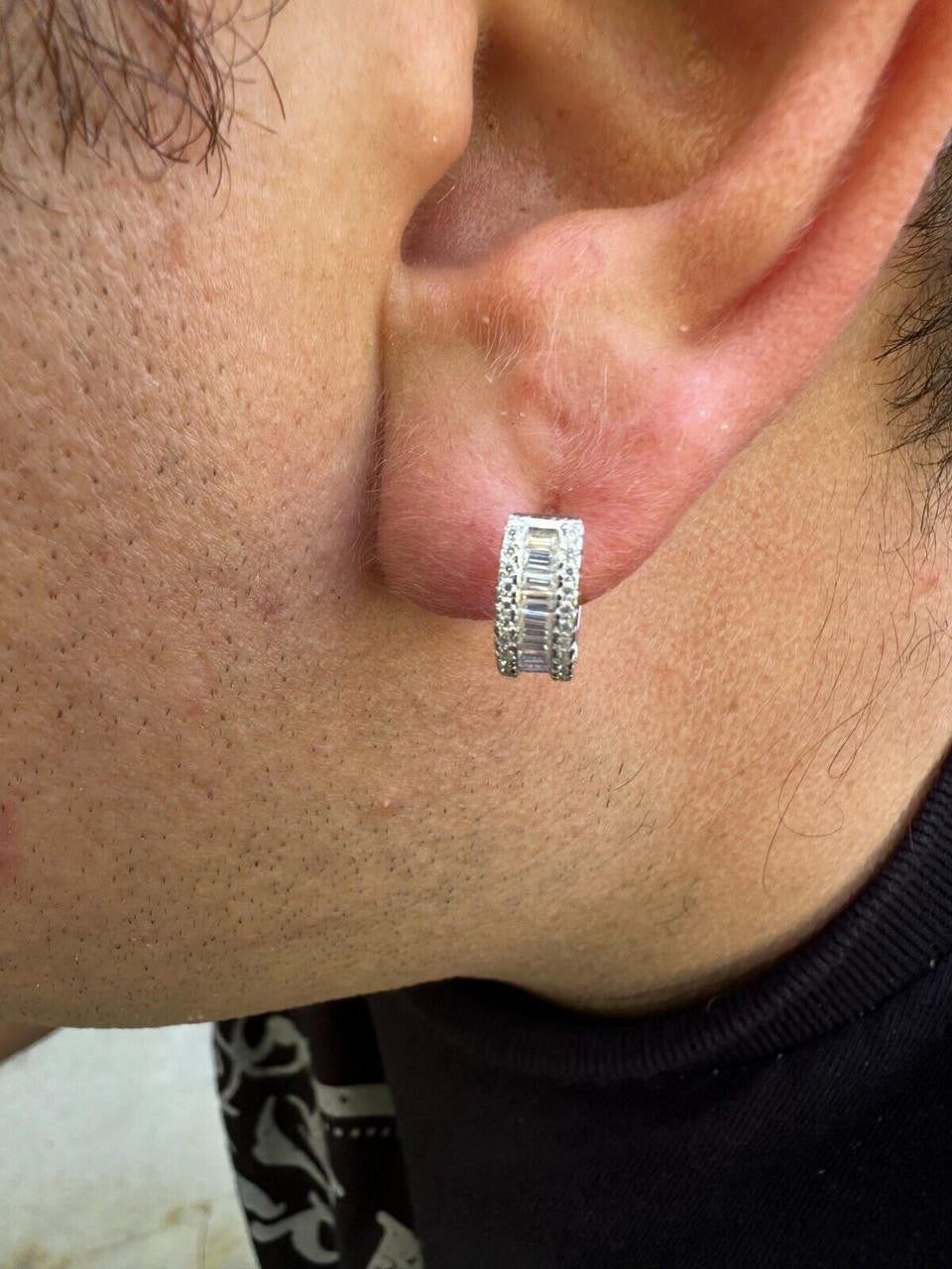 Moissanite Baguette Small Huggie Hoops | 925 Silver