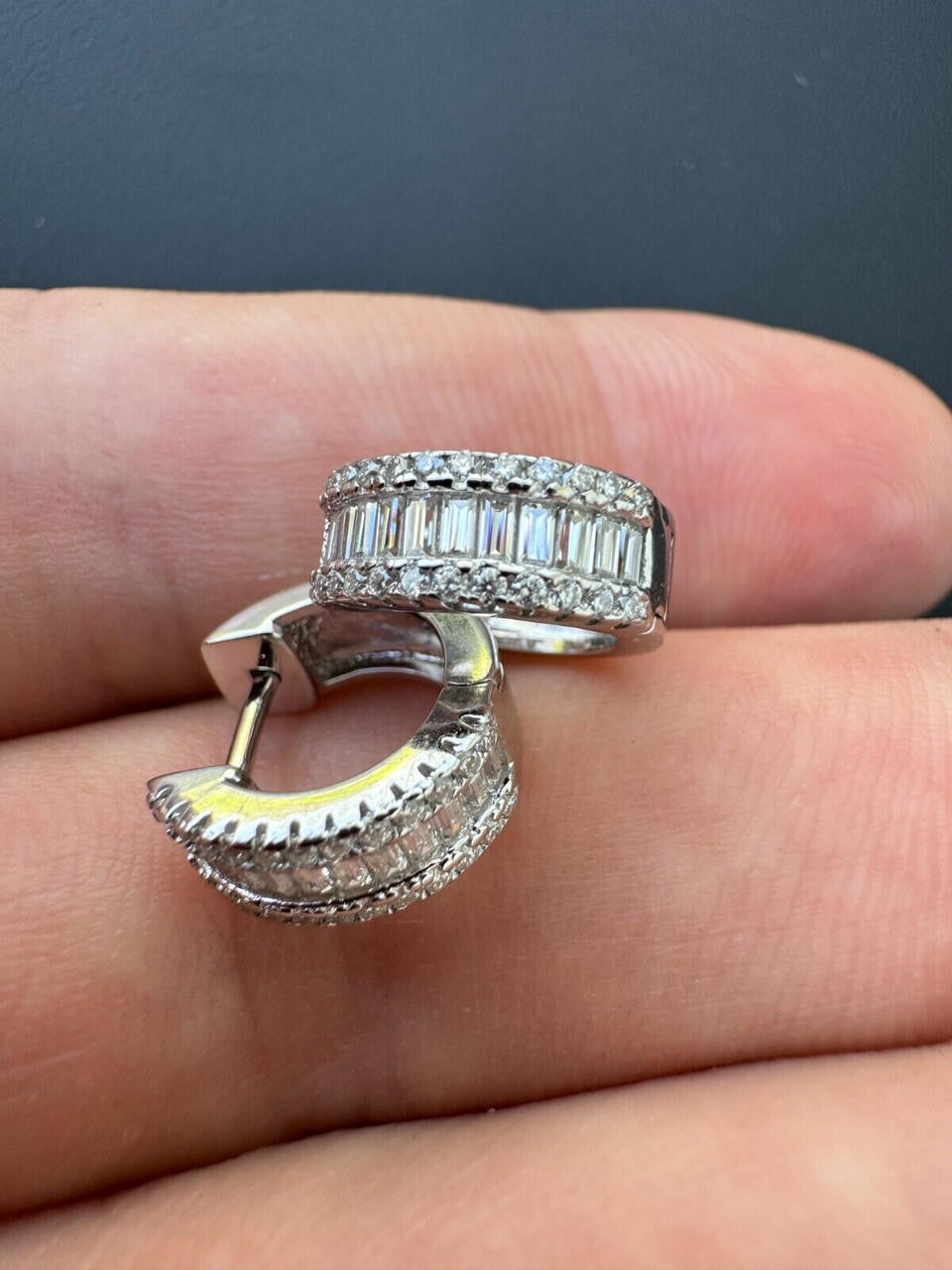 Moissanite Baguette Small Huggie Hoops | 925 Silver