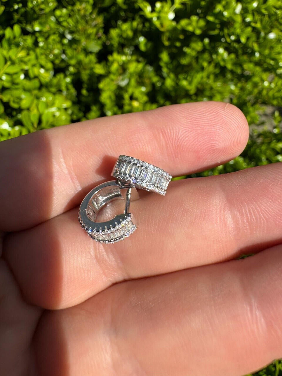 Moissanite Baguette Small Huggie Hoops | 925 Silver