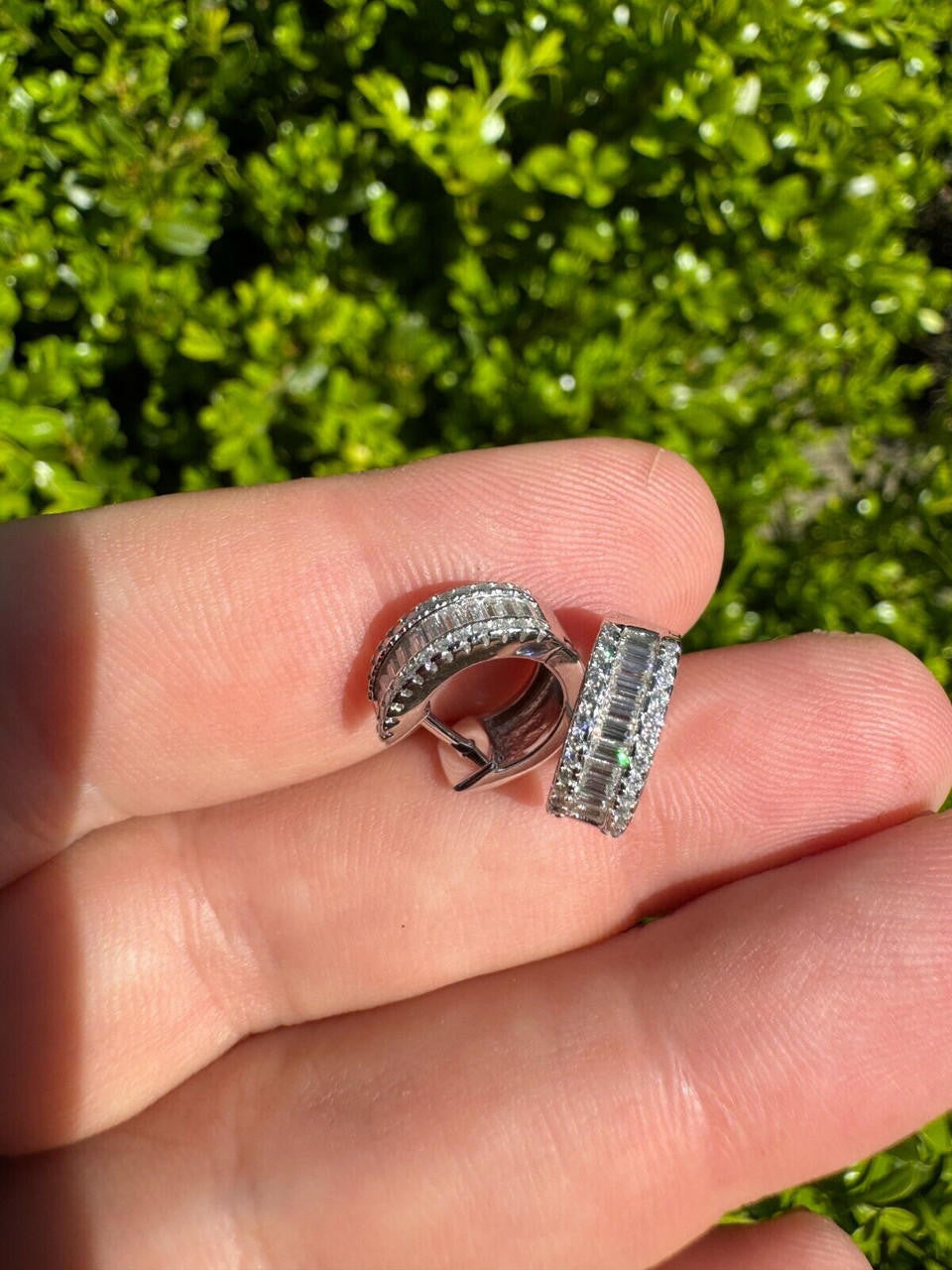 Moissanite Baguette Small Huggie Hoops | 925 Silver