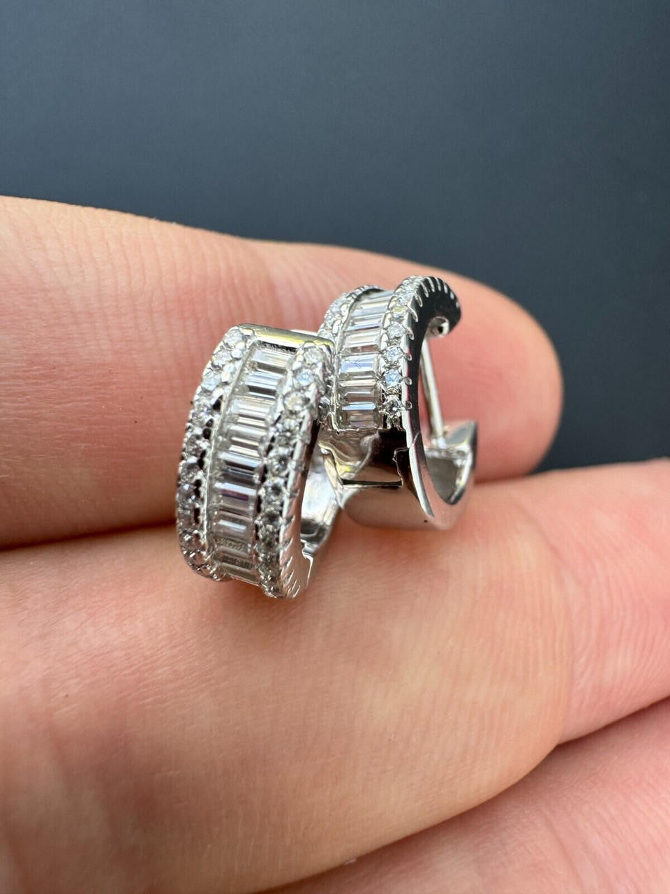 Moissanite Baguette Small Huggie Hoops | 925 Silver