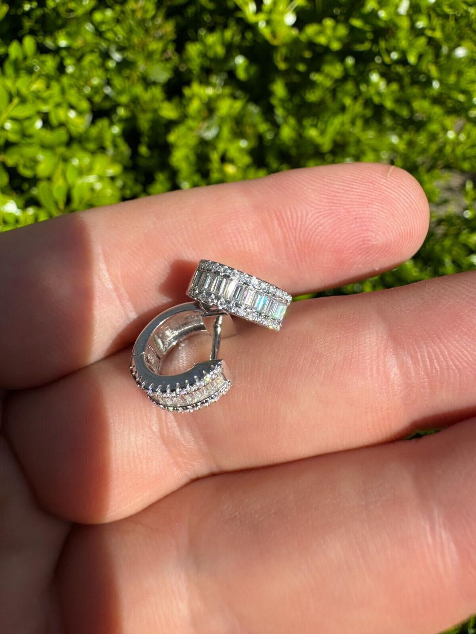 Moissanite Baguette Small Huggie Hoops | 925 Silver