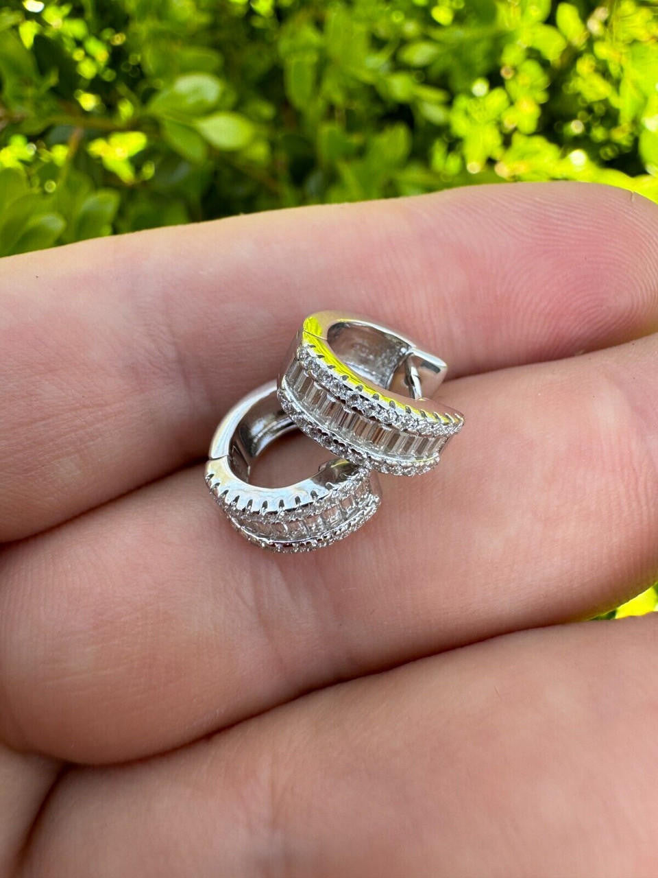 Moissanite Baguette Small Huggie Hoops | 925 Silver