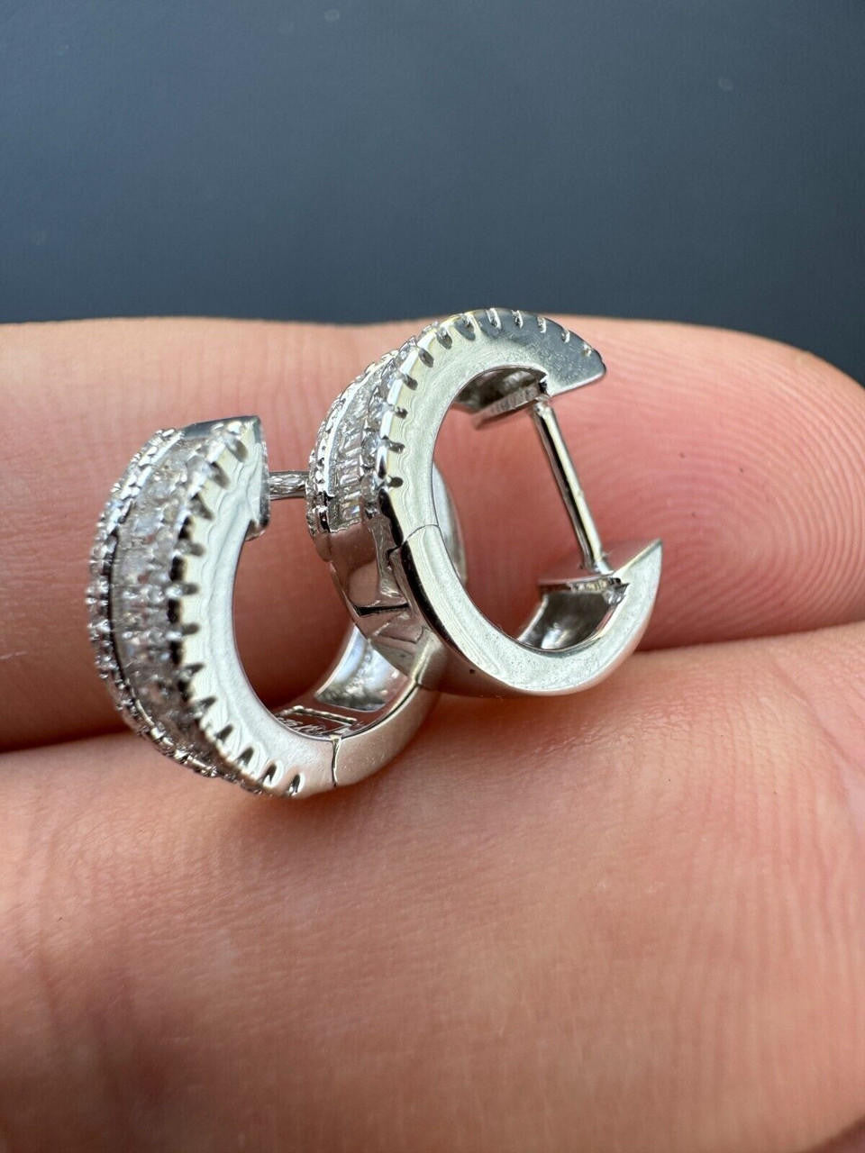 Moissanite Baguette Small Huggie Hoops | 925 Silver