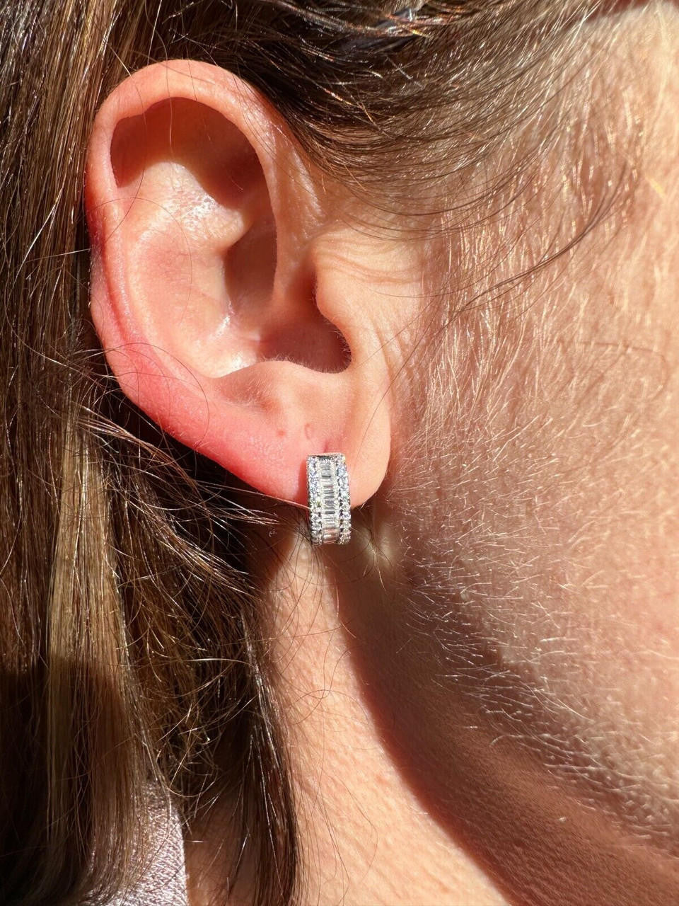 Moissanite Baguette Small Huggie Hoops | 925 Silver