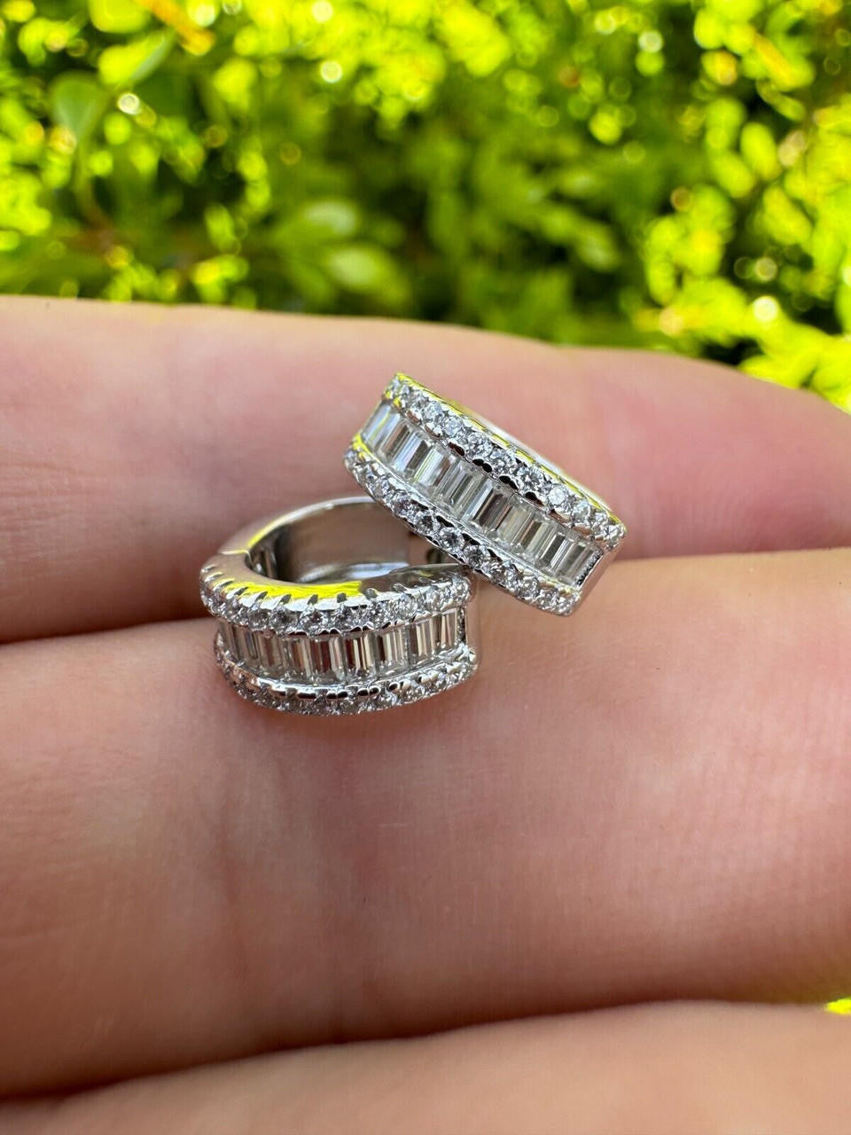 Moissanite Baguette Small Huggie Hoops | 925 Silver
