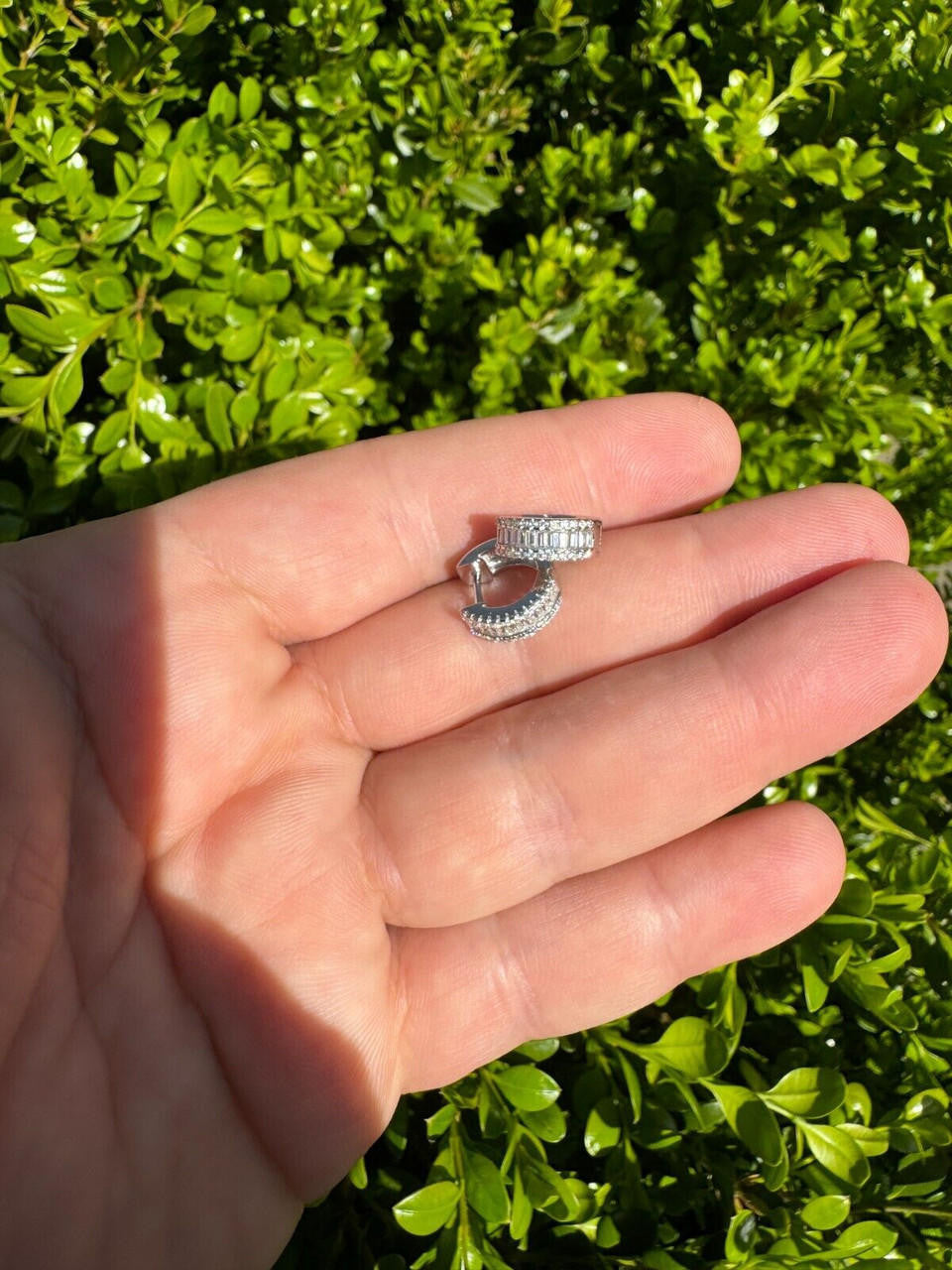 Moissanite Baguette Small Huggie Hoops | 925 Silver