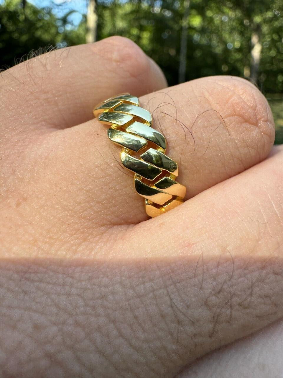 Classic 7.5mm Prong Miami Cuban Eternity Band Ring | 14k Gold Vermeil 925 Silver