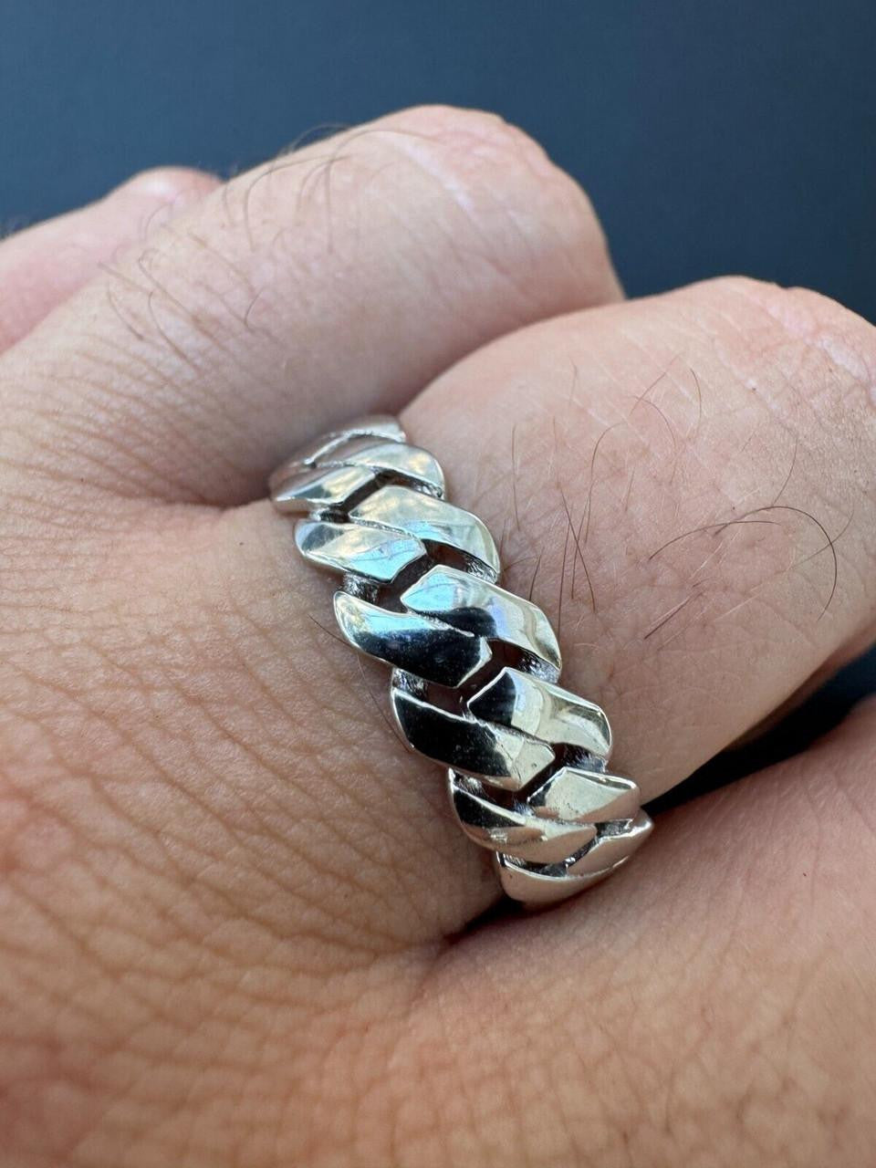 Classic 7.5mm Prong Miami Cuban Eternity Band Ring | 925 Silver