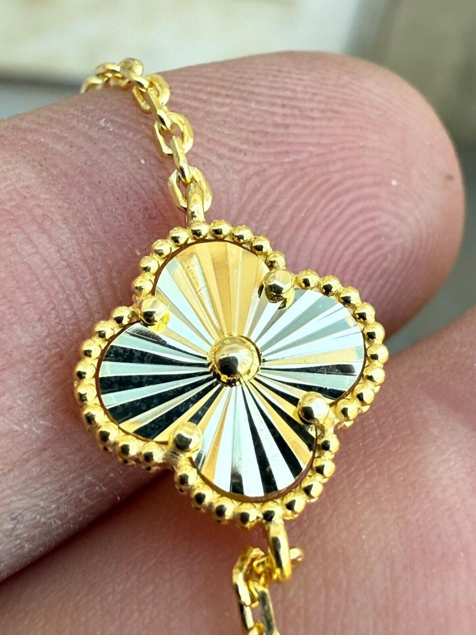 Cleef Clover Link Chain Necklace Or Bracelet Diamond Cut Motifs | 14k Gold Vermeil 925 Sterling Silver