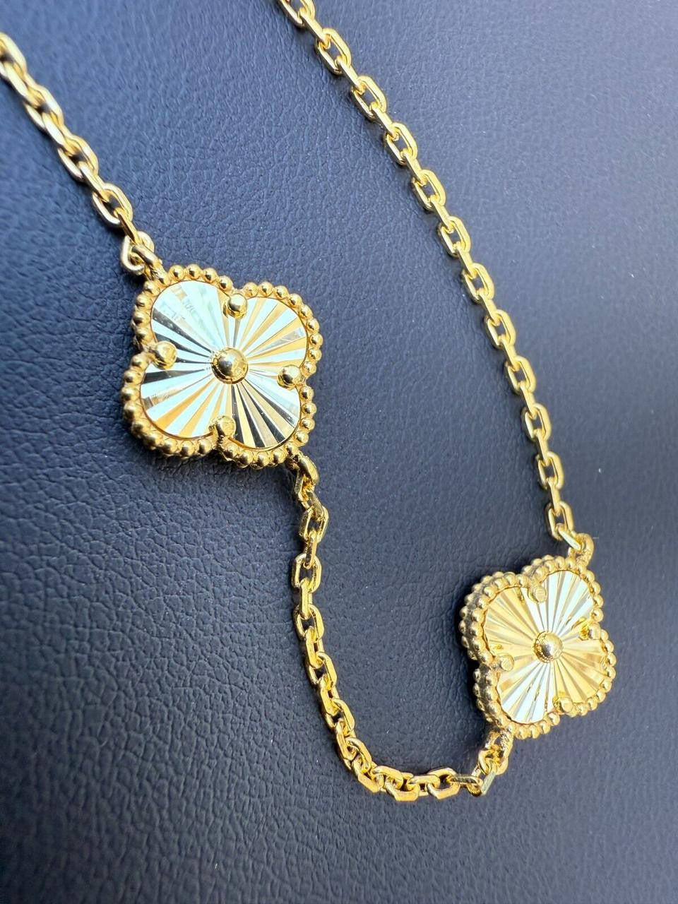 Cleef Clover Link Chain Necklace Or Bracelet Diamond Cut Motifs | 14k Gold Vermeil 925 Sterling Silver