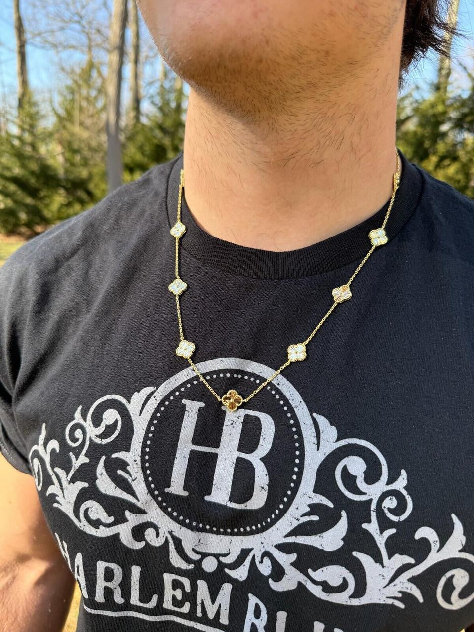 Cleef Clover Link Chain Necklace Or Bracelet Diamond Cut Motifs | 14k Gold Vermeil 925 Sterling Silver