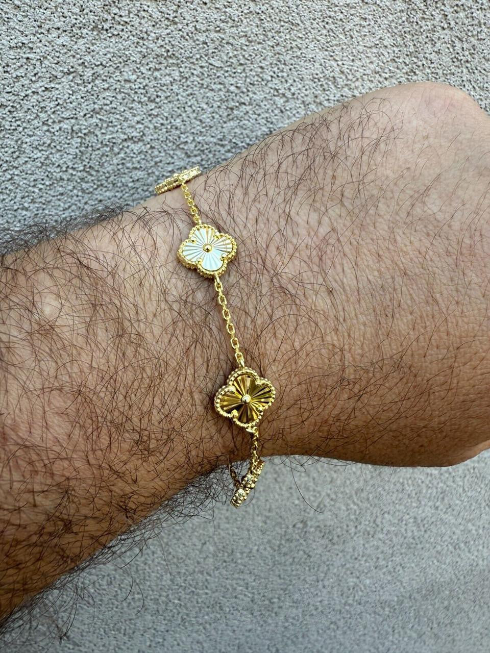 Cleef Clover Link Chain Necklace Or Bracelet Diamond Cut Motifs | 14k Gold Vermeil 925 Sterling Silver