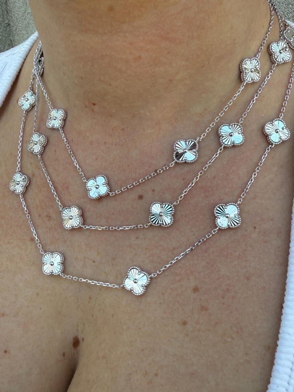 Cleef Clover Link Chain Necklace Or Bracelet Diamond Cut Motifs | 925 Sterling Silver