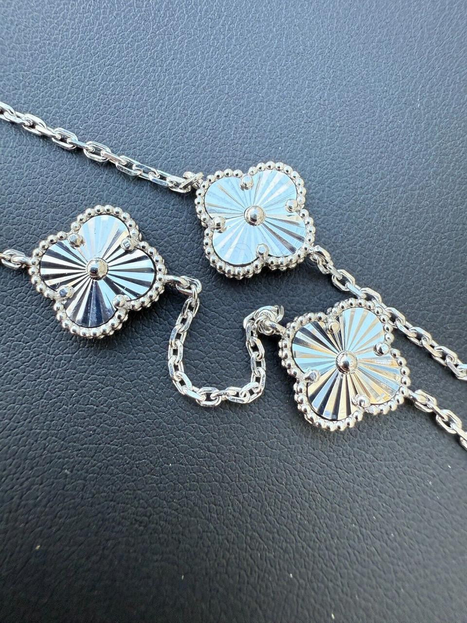 Cleef Clover Link Chain Necklace Or Bracelet Diamond Cut Motifs | 925 Sterling Silver
