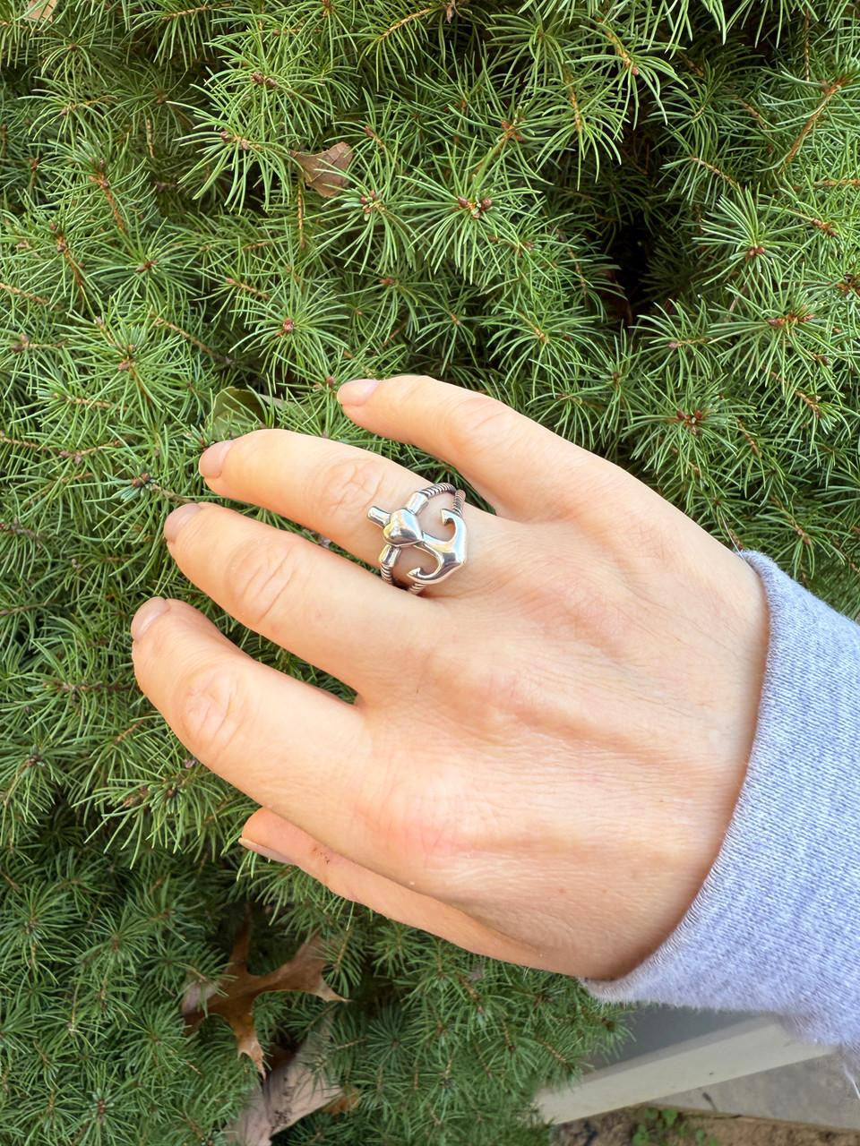 Cross On Anchor Ring | 925 Silver Oxidized