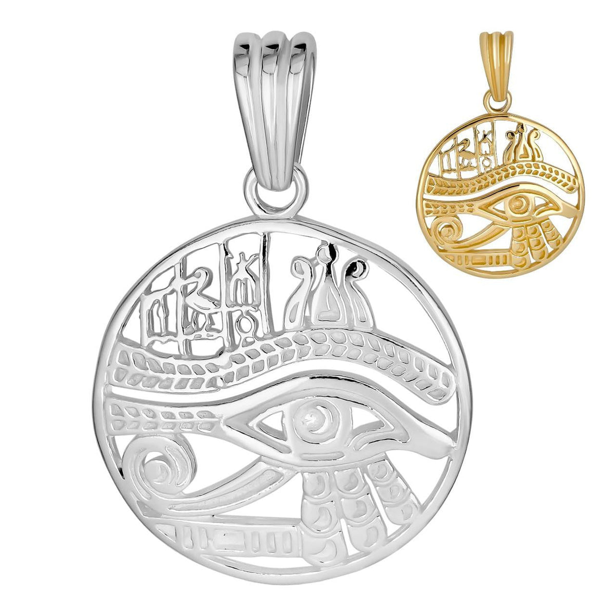 Eye Of Horus Egyptian Hieroglyphics Pendant | 14k Gold Vermeil Or 925 Silver