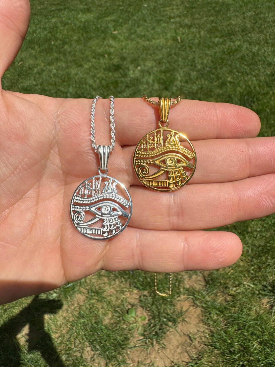 Eye Of Horus Egyptian Hieroglyphics Pendant | 14k Gold Vermeil Or 925 Silver