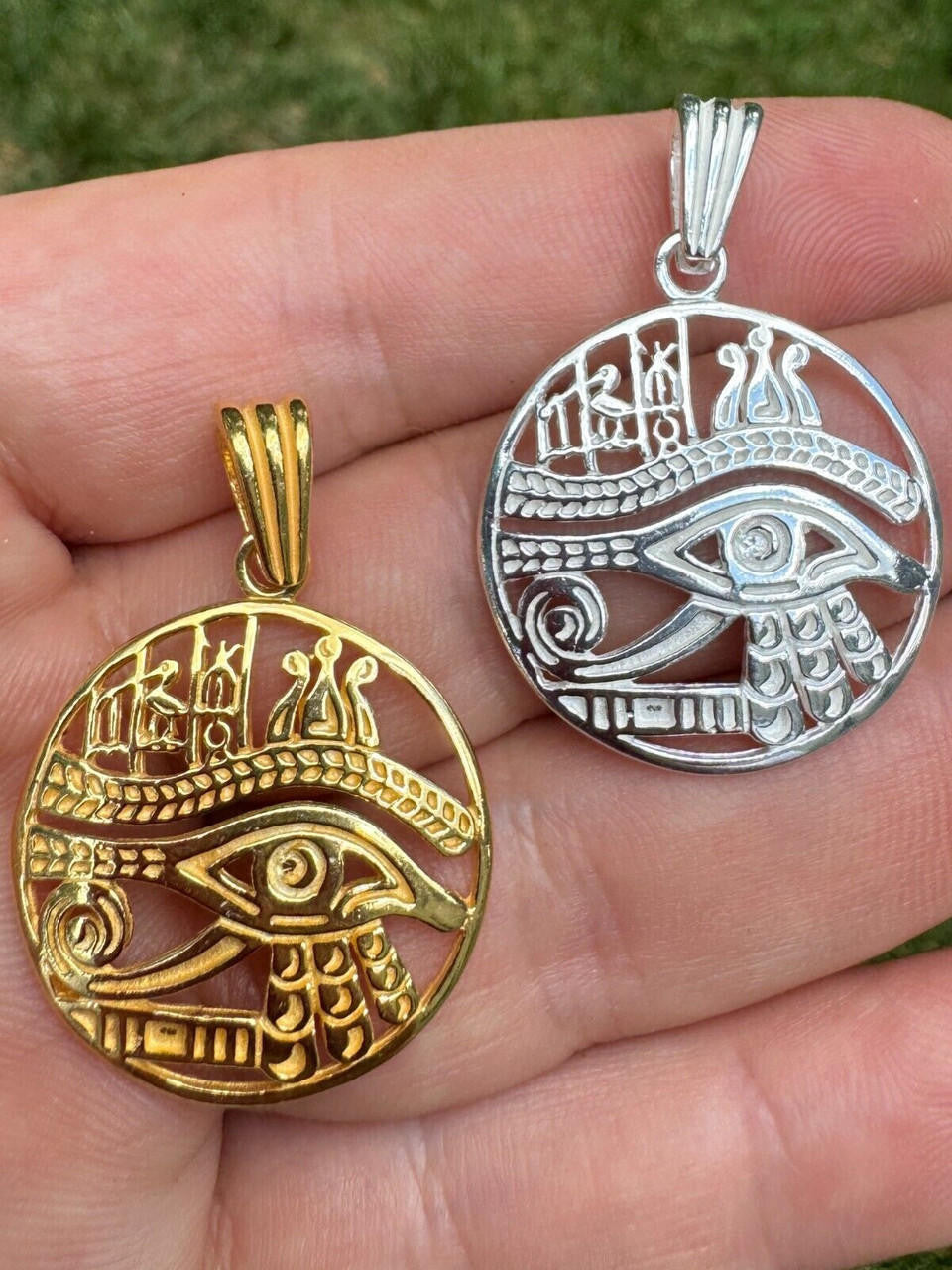 Eye Of Horus Egyptian Hieroglyphics Pendant | 14k Gold Vermeil Or 925 Silver