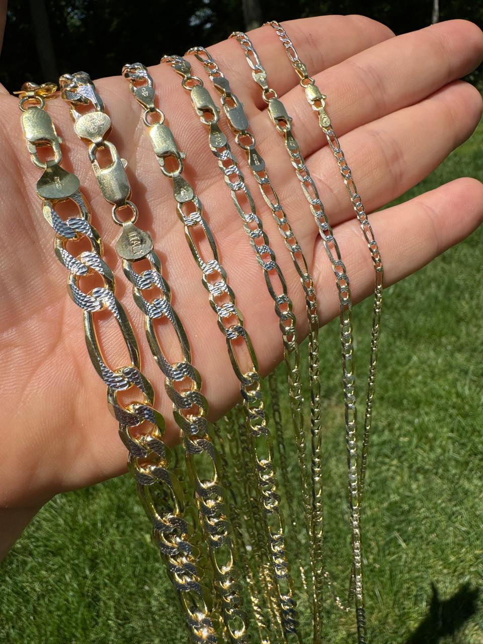 Figaro Link Chain Necklace Or Bracelet | Diamond Cut 14k Gold Vermeil 925 Sterling Silver
