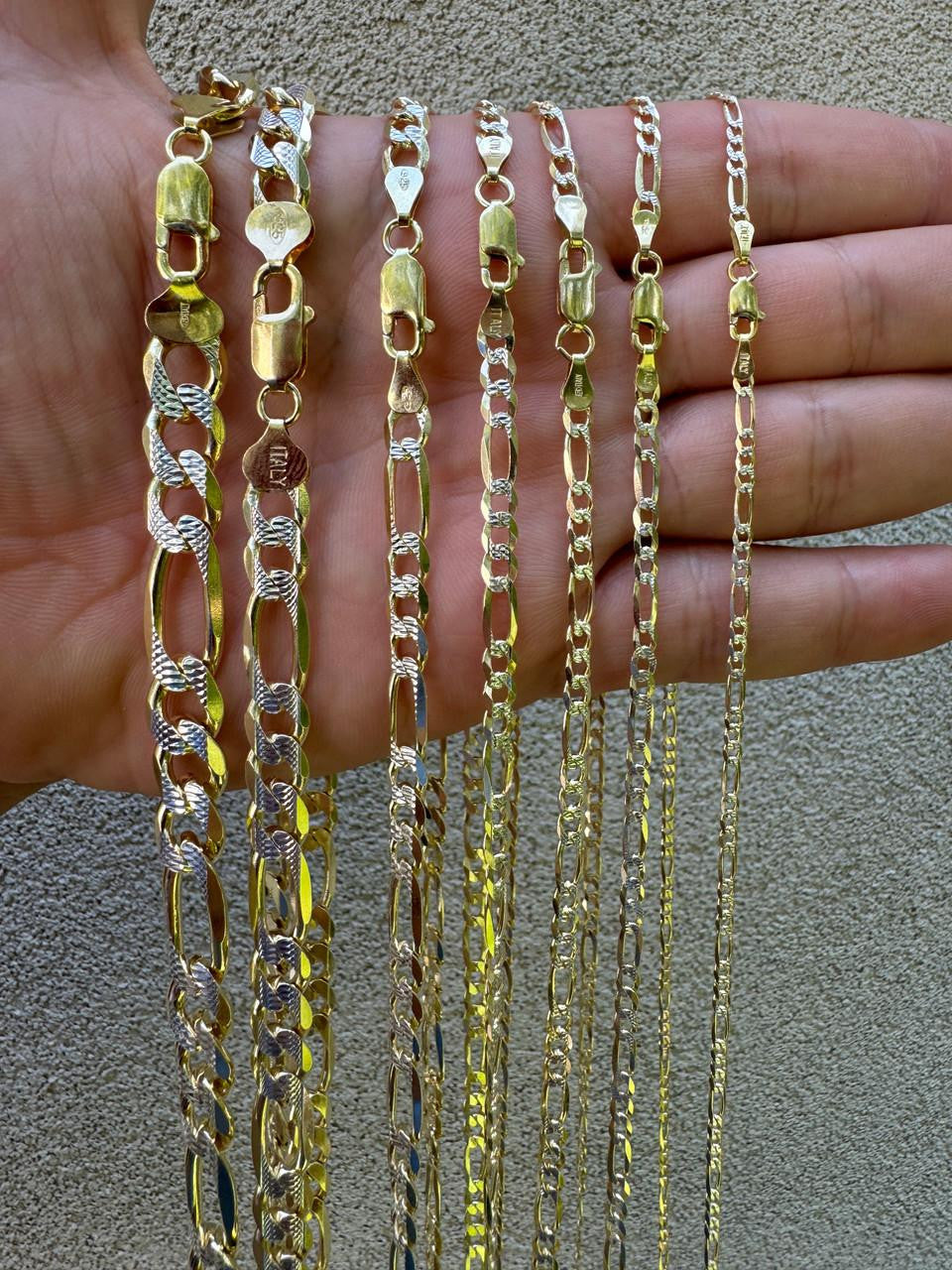 Figaro Link Chain Necklace Or Bracelet | Diamond Cut 14k Gold Vermeil 925 Sterling Silver