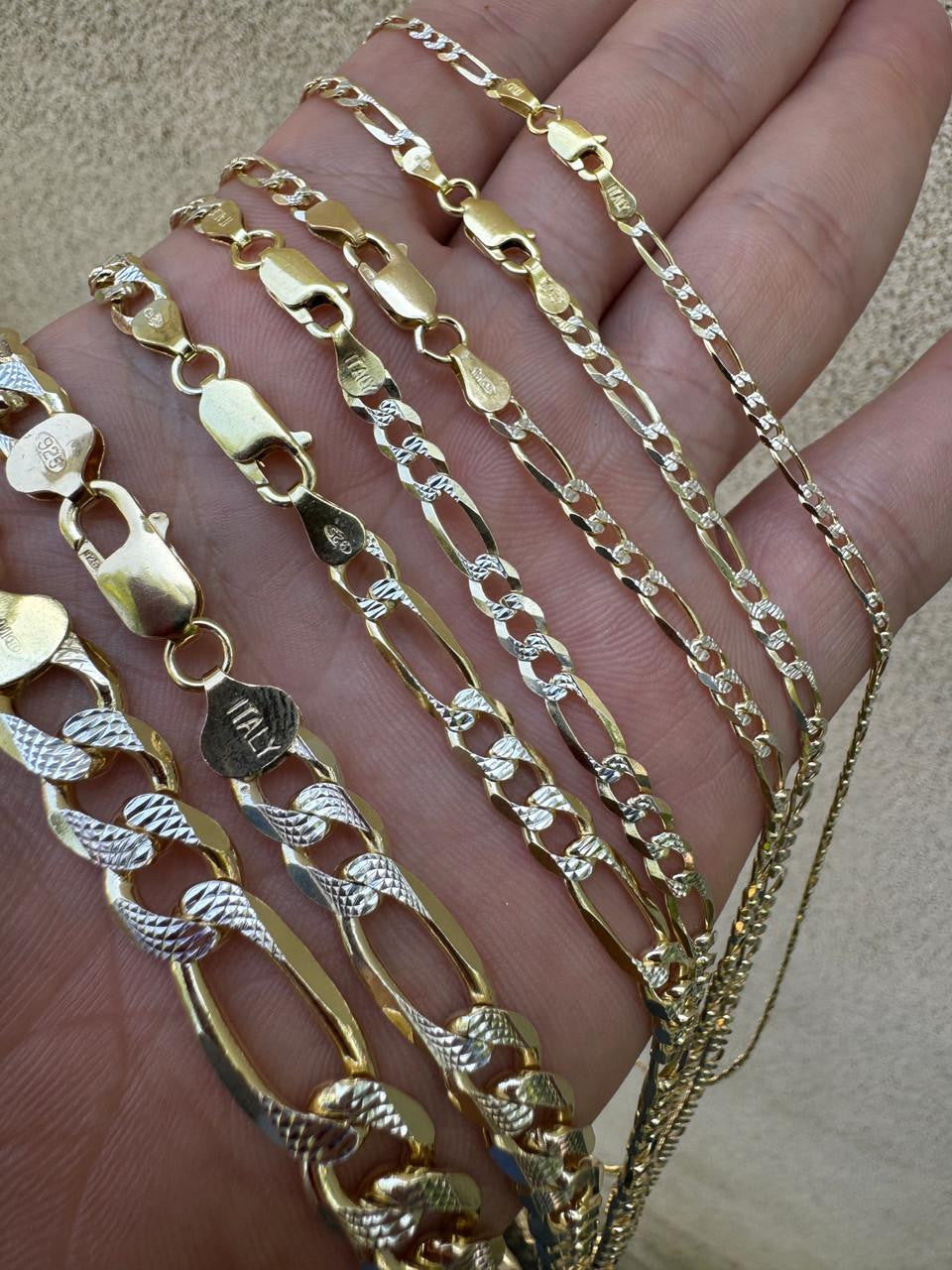 Figaro Link Chain Necklace Or Bracelet | Diamond Cut 14k Gold Vermeil 925 Sterling Silver