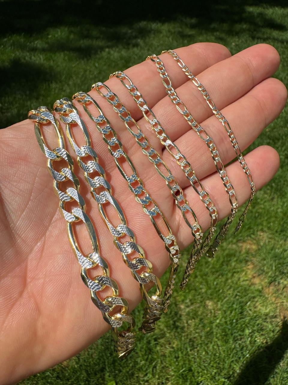 Figaro Link Chain Necklace Or Bracelet | Diamond Cut 14k Gold Vermeil 925 Sterling Silver