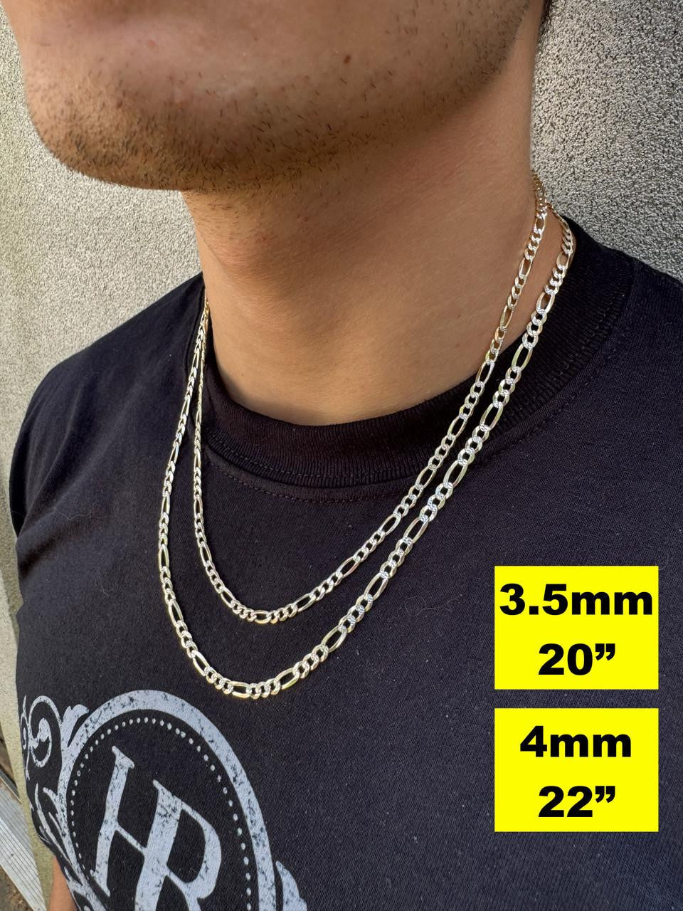 Figaro Link Chain Necklace Or Bracelet | Diamond Cut 14k Gold Vermeil 925 Sterling Silver
