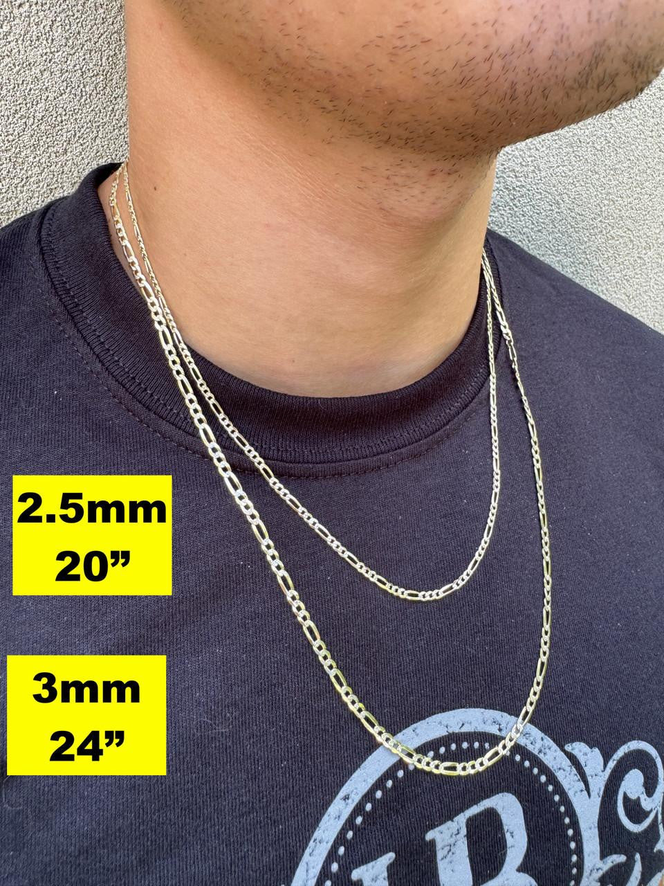 Figaro Link Chain Necklace Or Bracelet | Diamond Cut 14k Gold Vermeil 925 Sterling Silver