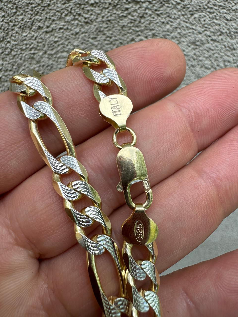 Figaro Link Chain Necklace Or Bracelet | Diamond Cut 14k Gold Vermeil 925 Sterling Silver