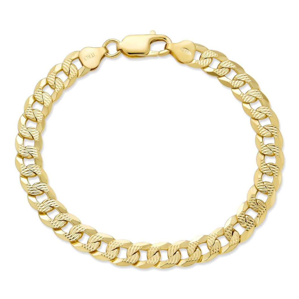Flat Curb Cuban Bracelet | Diamond Cut 14k Gold Vermeil 925 Sterling Silver