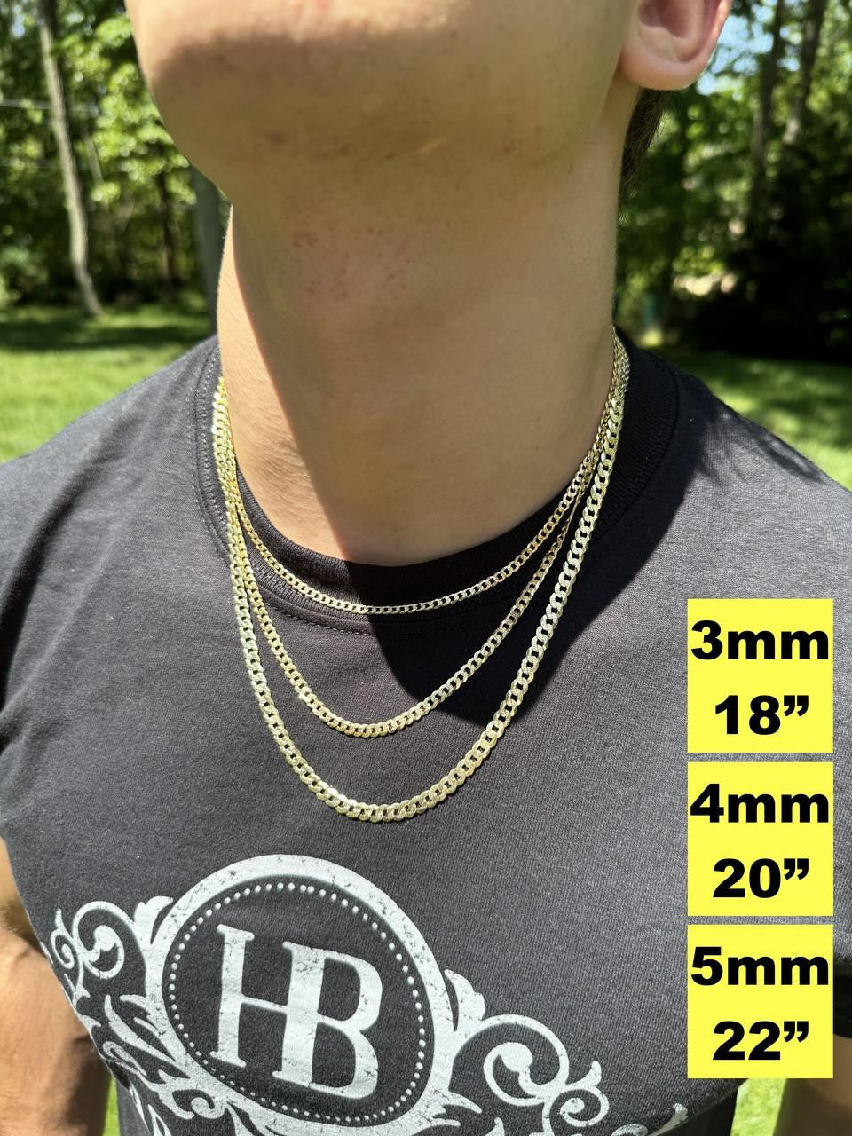 Flat Curb Cuban Chain Necklace | Diamond Cut 14k Gold Vermeil 925 Sterling Silver
