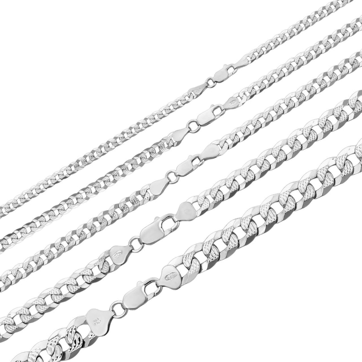 Flat Curb Cuban Chain Necklace | Diamond Cut 925 Sterling Silver
